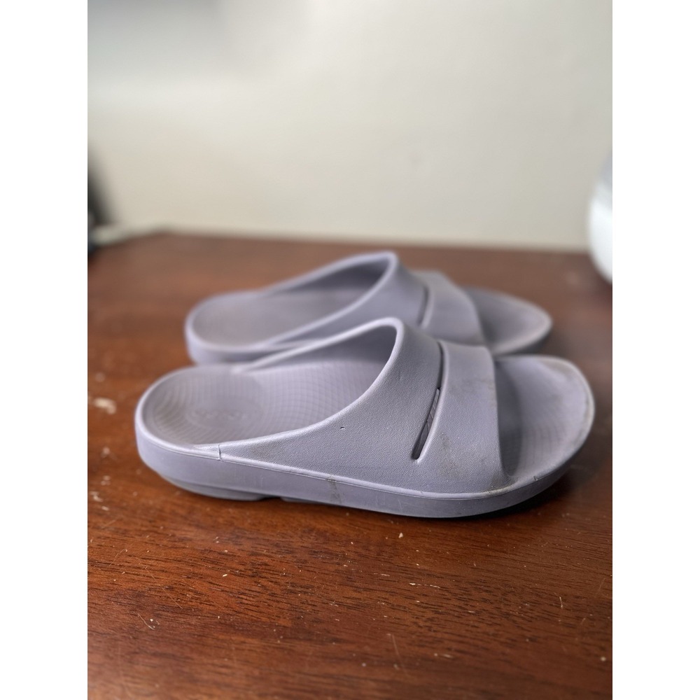 Oofos Womens Ooahh Slides Size 9 Purple Gray Recovery Slip On Sandal Comfort